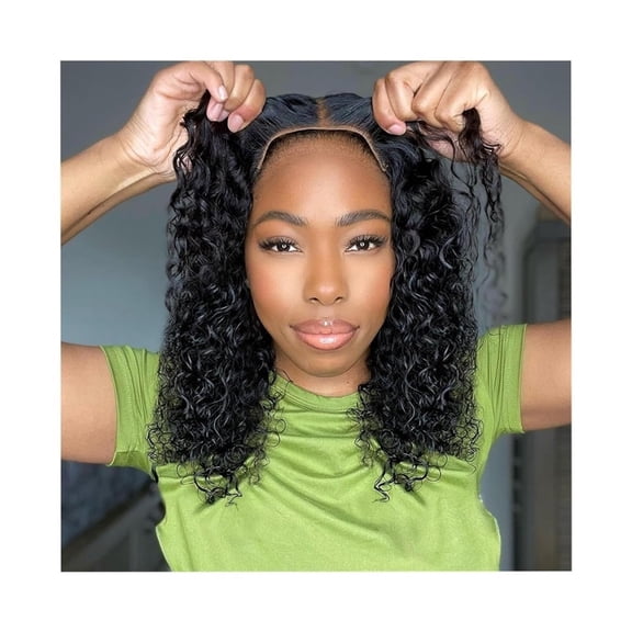 Curly 4x4 Lace Front Wig Human Hair Glueless Bob Wig for Women Pre Plucked Ready to Wear