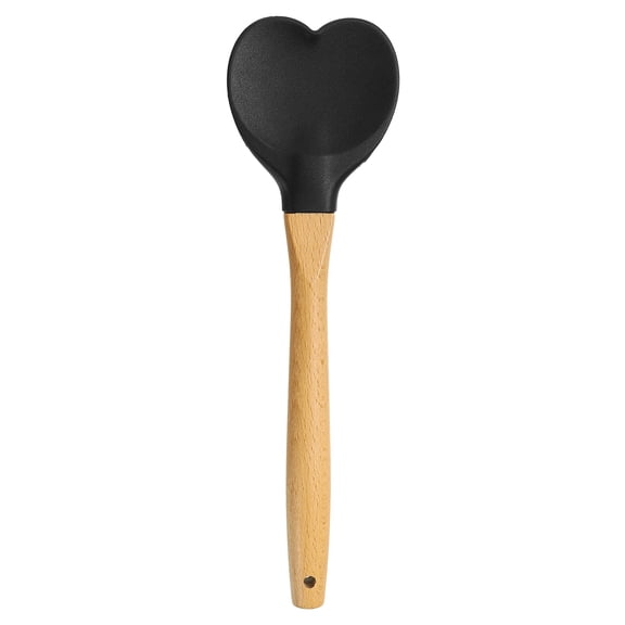 Uxcell 1 Pack Silicone Spatula with Wood Handle, Heart Shaped Spatulas Heat-Resistant Non Stick Cake Scraper for Cooking Utensil Stirring, Black