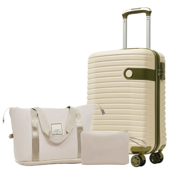 Hard Shell Luggage Luggage Sets 3 Piece Carry on Luggage 22x14x9 Airline Approved, Lightweight Hardshell ABS Suitcases with Wheels, 20 inch, White Green,Carry On Hard Shell Luggage