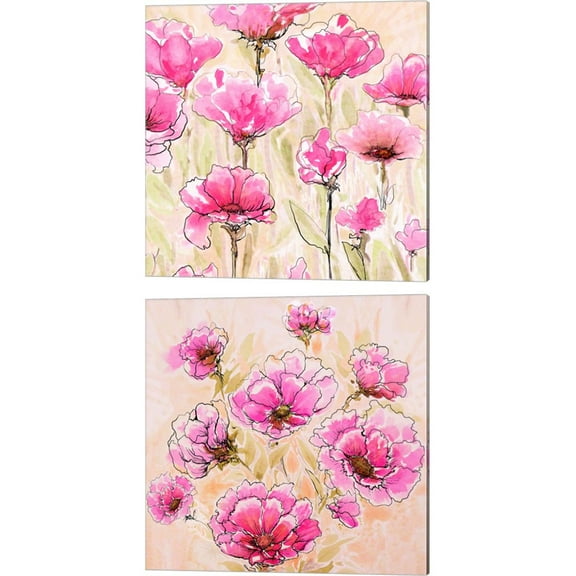 Great Art Now Pink Love by Diannart 2 Piece Canvas Art Set Each 14"W x 14"H