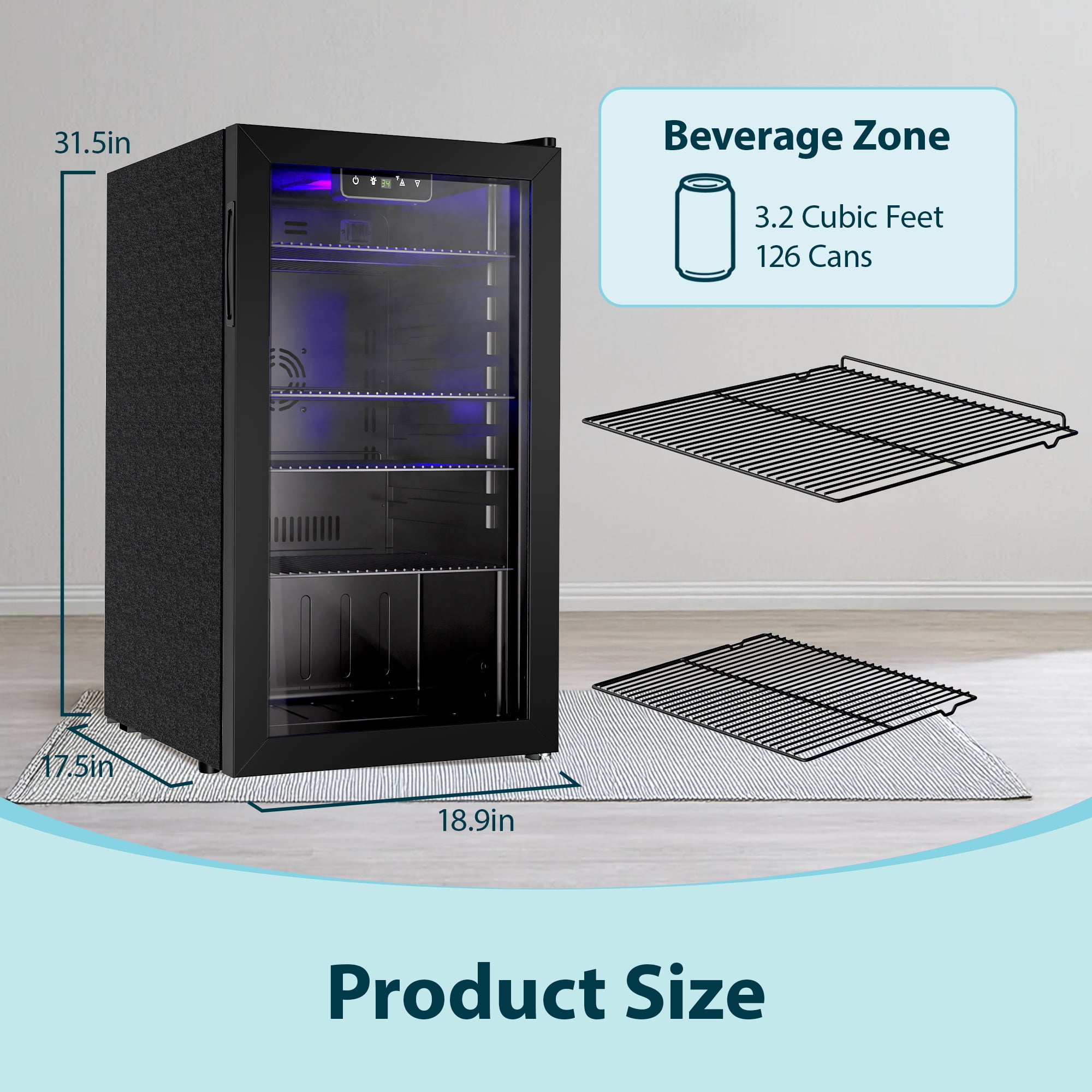 Simzlife 126 Can Beverage Refrigerator and Cooler with Glass Door for Home, 18.9 in W, 31.5 in H  (图3) Simzlife 126 Can Beverage Refrigerator and Cooler with Glass Door for Home, 18.9 in W, 31.5 in H  (图3)