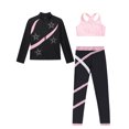 thumbnail image 3 of TiaoBug Kids Girls Figure Skating Outfits Long Sleeve Zip-up Jacket with Crisscross Crop Tops Pants Set Pink 8, 3 of 5
