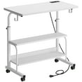 SogesPower Adjustable Side Table on Wheels,Mobile Desk with Two Storage