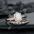 thumbnail image 4 of White Fire Opal and Diamond Engagement Ring Set in 14K Rose Gold Vermeil- Unique Oval Cut Opal Halo Promise Ring Bridal Set, 4 of 6