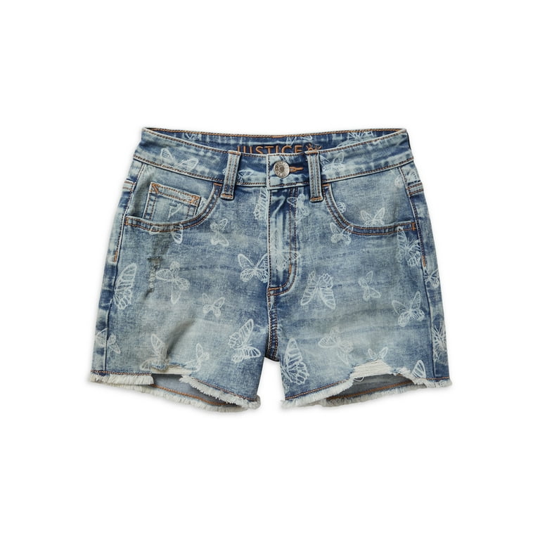 Justice Girls Mini Mom Butterfly Denim Shorts, Sizes 6-14 Justice Girls Mini Mom Butterfly Denim Shorts, Sizes 6-14