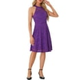 thumbnail image 4 of INSPIRE CHIC Women's Dress Floral Lace Halter Neck Sleeveless Elegant Cocktail A-Line Dress XL Purple, 4 of 6