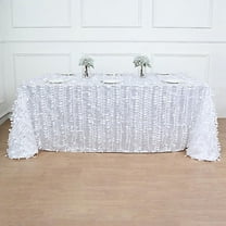 Balsa Circle 90" x 132" White Leaf Petals Taffeta Rectangle Tablecloth Reception Catering