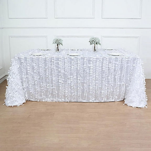 Balsa Circle 90" x 132" White Leaf Petals Taffeta Rectangle Tablecloth Reception Catering