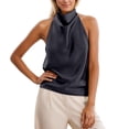 thumbnail image 2 of CUZIBR Tank Tops For Women Sleeveless Halter Neck Elegant Satin Camisole Solid Color Ruched Lightweight Layering Loose Fit Casual Stilish Backless Shirt Summer Party Beach Stylish Cami,Black,L, 2 of 4