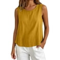 thumbnail image 3 of Oversized Linen Cotton Tank Tops for Women 2026 Summer Casual Comfy Sleeveless Shirts Loose Lightweight Gauze Blouses Yellow XL, 3 of 5