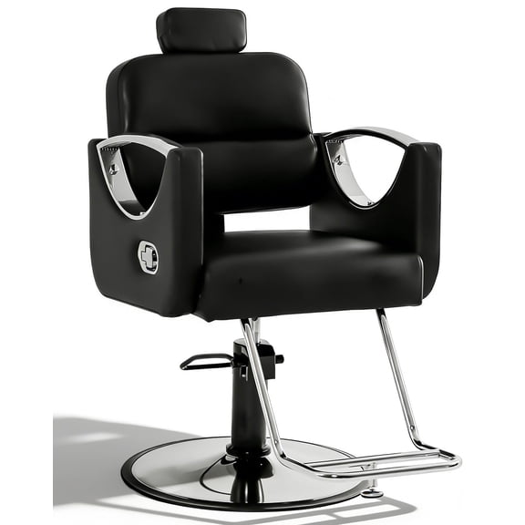 Artist Hand All Purpose Reclining Barber Chair Heavy Duty Hydraulic Hair Styling Beauty Salon Spa Equipment(Black Silver)