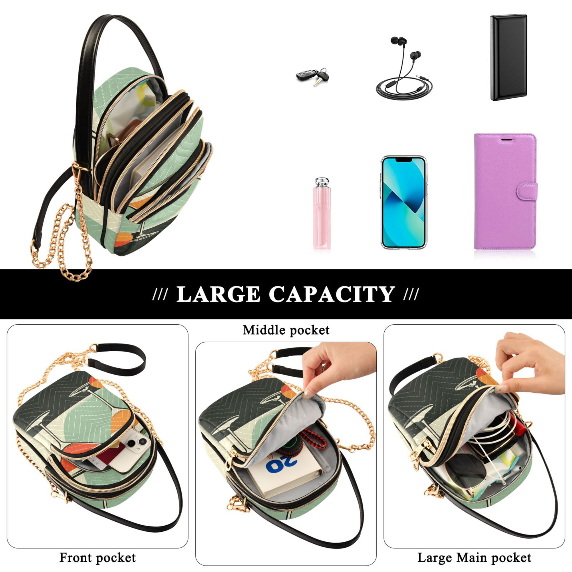 FORMRS Crossbody Bag for Women Quilted Travel Shoulder Cell Phone Purse with Chain Strap Handbag, Red Glasses