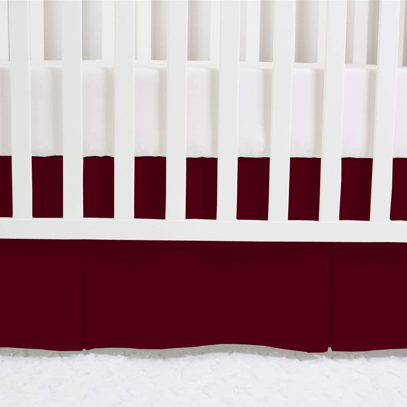 1 Piece Crib Pleated 100% Egyptian Cotton 800 Thread Count Bedskirt for Baby Boys Girls Crib Pleated Toddler (28” x 52” x 14’’) Bed Skirt - Burgundy Solid
