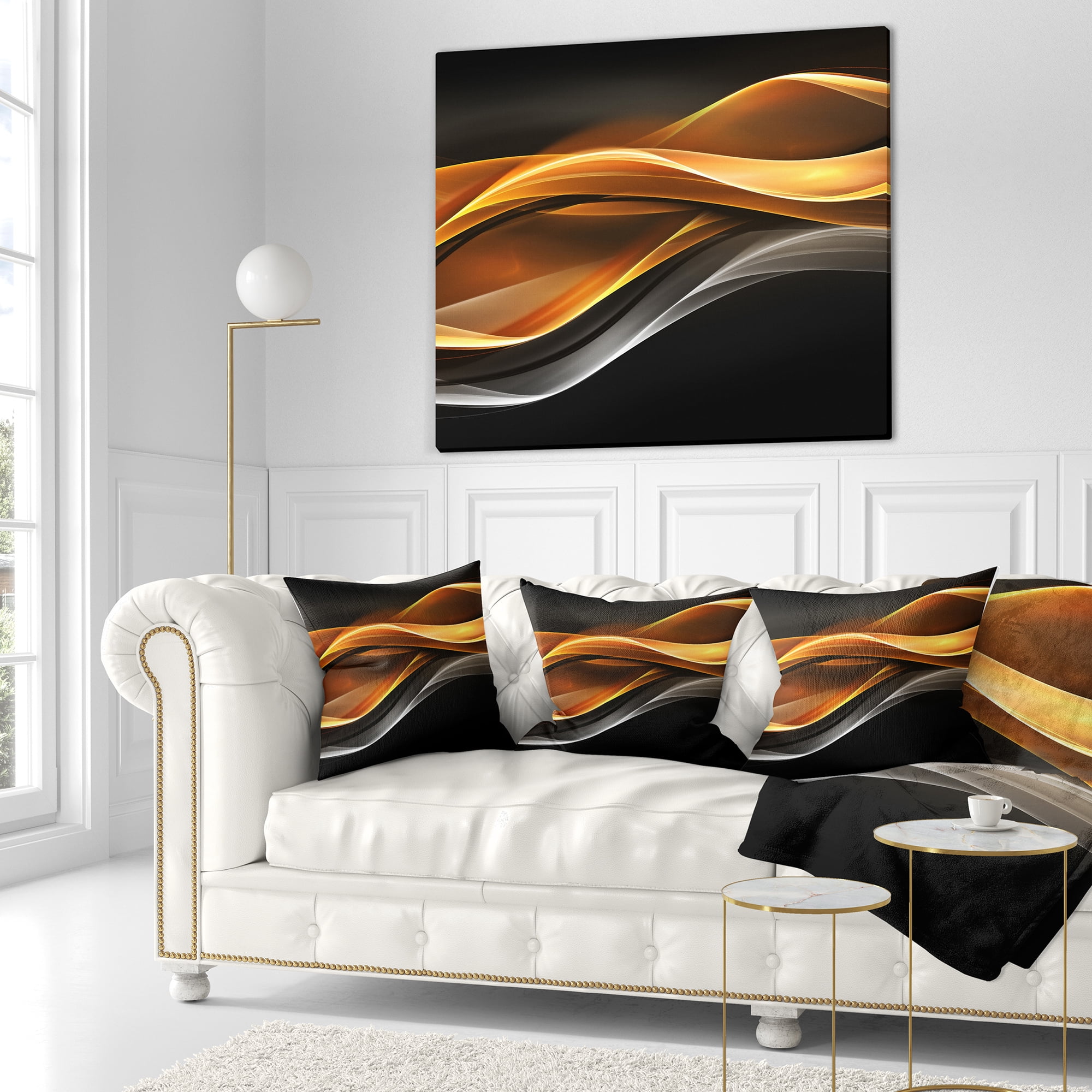 Designart Gold Silver Inward Lines - Abstract Throw Pillow - 18x18