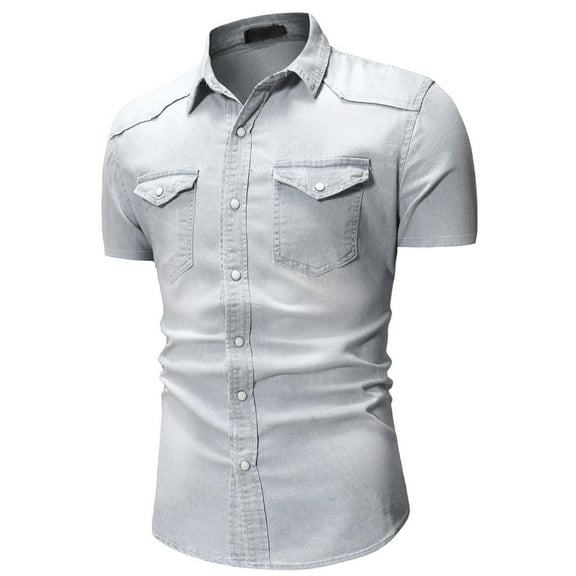 Clearance! ZVNAΖH Mens Short Sleeve Denim Shirt Button Down Work Shirts, Regular Fit, Two Chest Pockets, Lightweight Jacket
