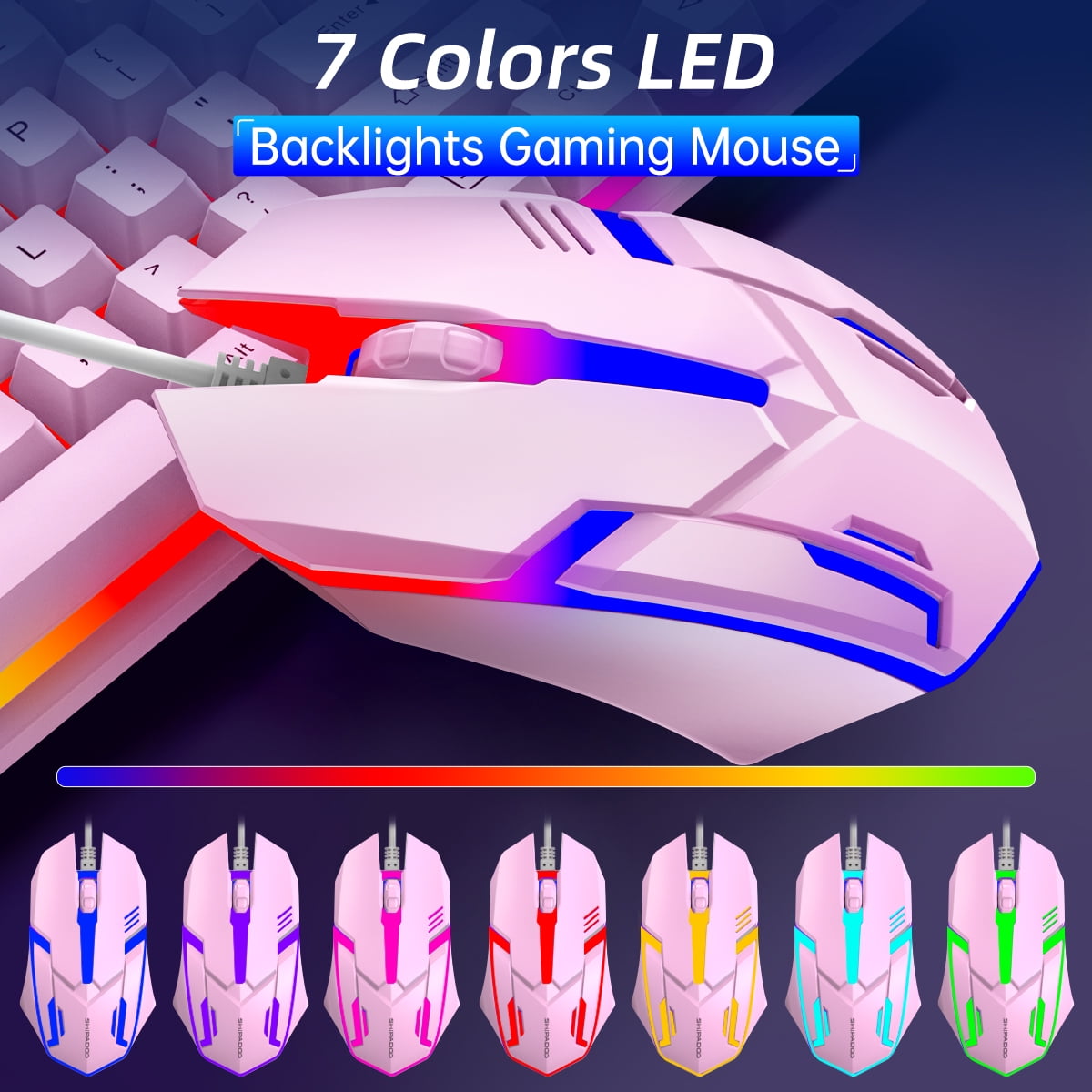 Wired Keyboard & Mouse Combo, Retro Punk RGB Backlit Gaming Keyboard and Mouse W/Multimedia and Shortcut Keys, PC Gaming Keyboard, Office Keyboard for Working or Primer Gaming, Office Device, Pink
