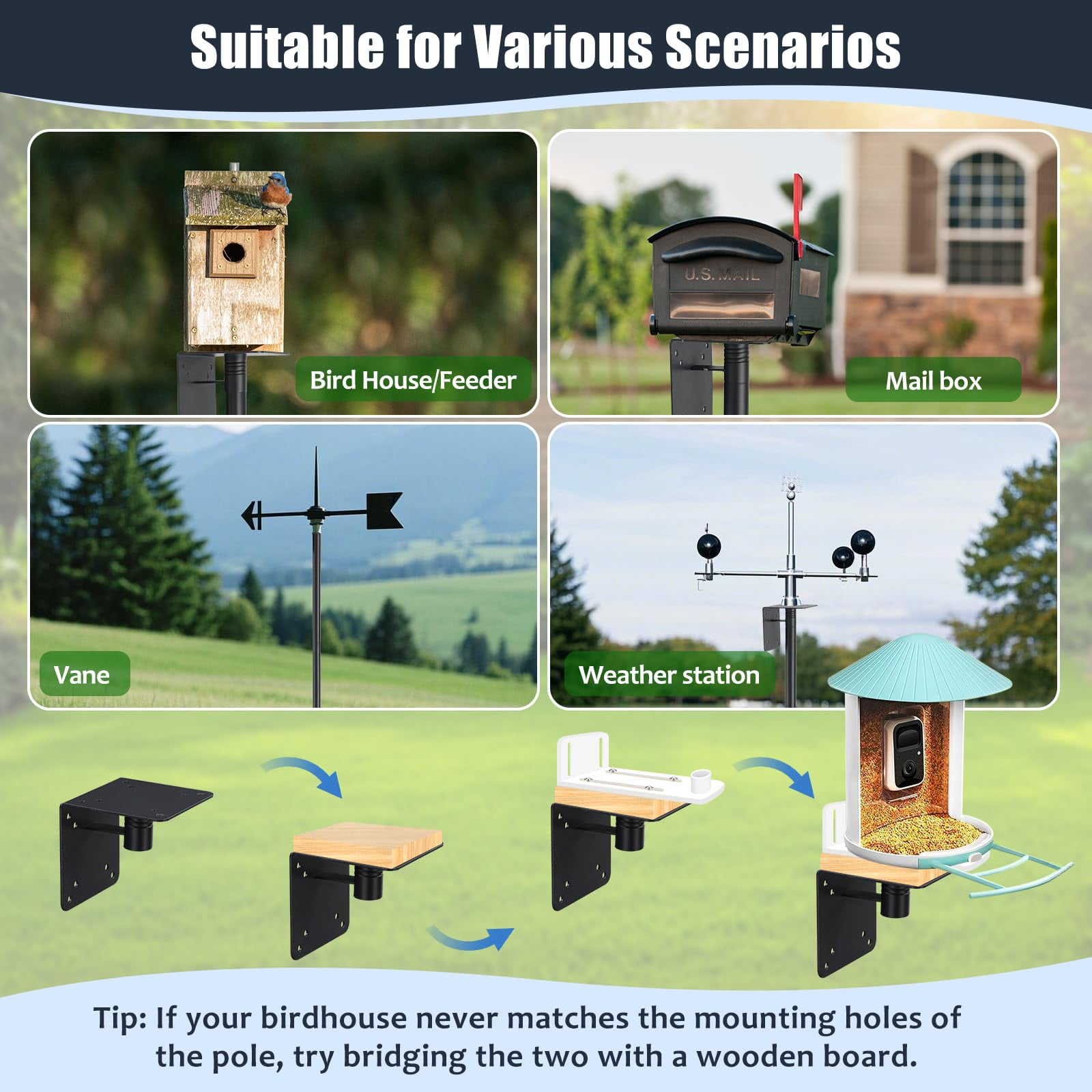 LCOKEIY Bird House Pole, 60" Bird Feeder Pole for Outside Heavy Duty, Adjustable Bird Feeder Stand, Birdhouse Pole for Bluebird, Hummingbird