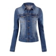 thumbnail image 1 of Made by Olivia Women's Solid Button Down Long Sleeve Classic Outerwear Cropped Denim Jacket, 1 of 5
