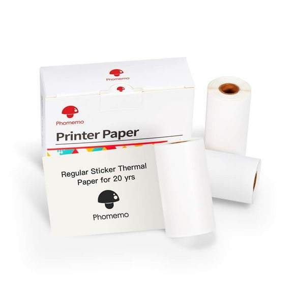 Phomemo Papier Thermique Autocollant Blanc pour Phomemo M02/M02 Pro/M02S/M03, Temps de Stockage 20 Ans, 50mm x 3,5M, Diamètre 30mm, 3 Rouleaux