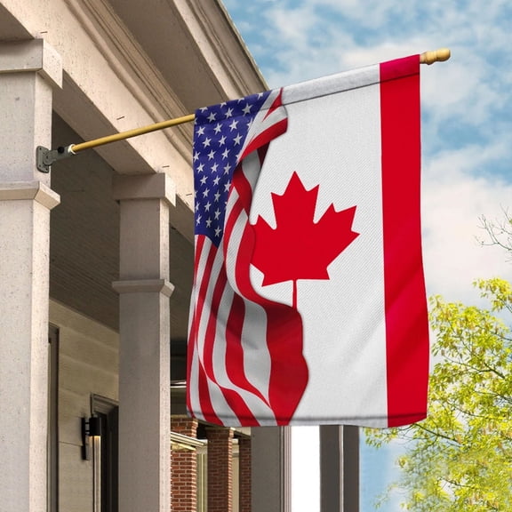 American Flag Waving Show Canada Flag Canadian American Friendship Proud Root House Flag, Double-Sided Decorative Outdoor Flag, Patriotic Polyester Yard Flag 29.5 x 39.5 in