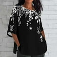 thumbnail image 1 of Blouses pour Femmes, Mode Femmes Dames Décontractée Courte Manches 3/4 Imprimée Coton Chemise Ample Blouse Haut, 1 of 4
