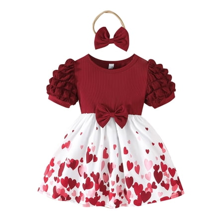 ZXLBBD Girls Dresses Toddler Kids Floral Print Bow and Puff Sleeves Midi Dresses Summer Casual Outdoor Casual Stylish Pageant Gown Dress