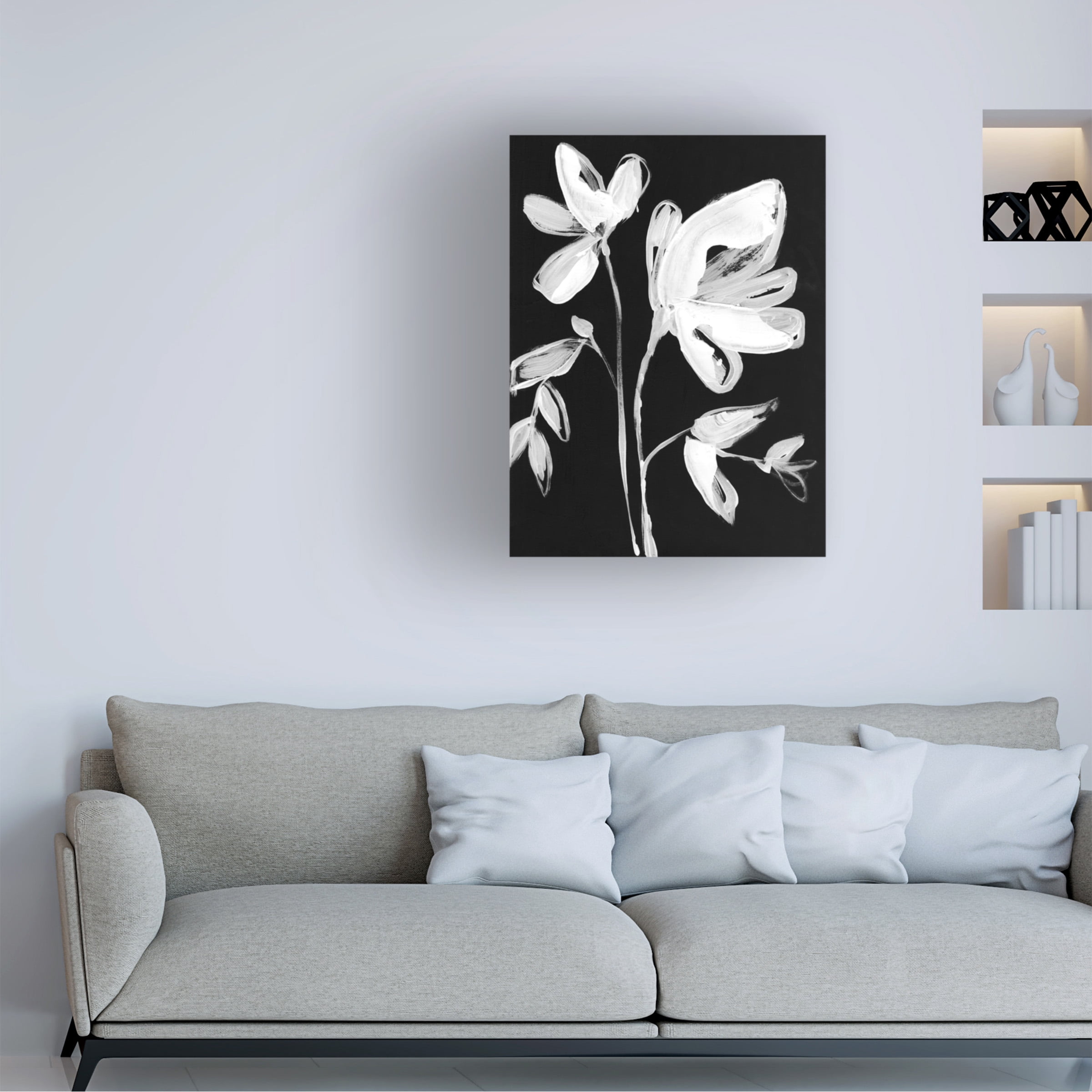 Jennifer Goldberger 'White Whimsical Flowers II' Canvas Art