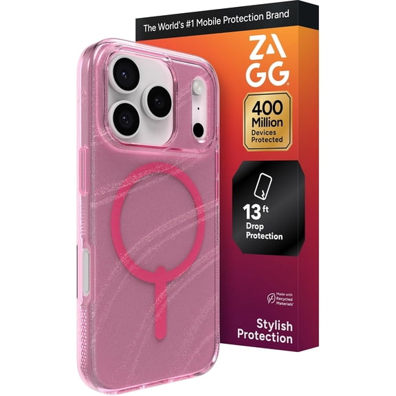 ZAGG Milan Snap Case For iPhone 17 Pro - Pink Glimmering Wave Graphene Strengthened Phone Case with Drop Protection (13ft/4m) Textured Edges & Sparkle Design MagSafe Charging Compatible
