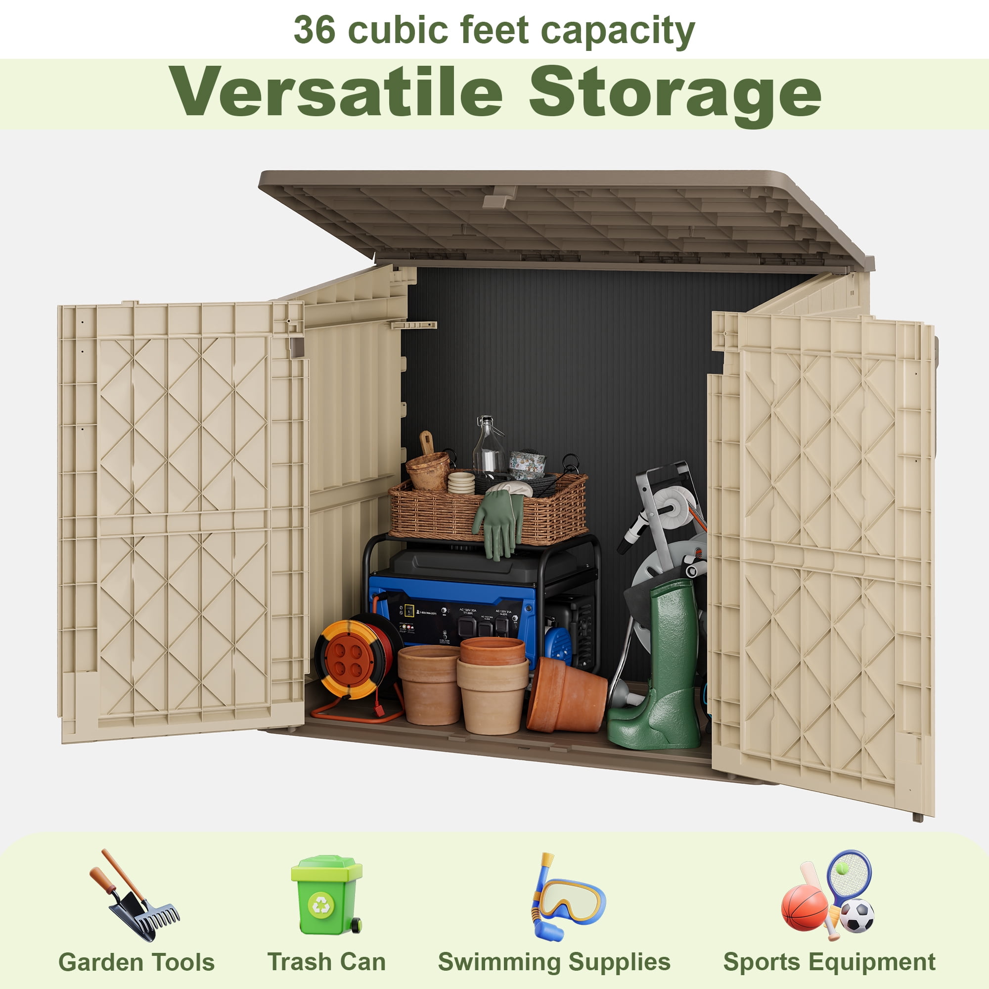 Bifanuo Outdoor Resin Storage Shed 36 Cu.ft Garden Storage Extra Large Capacity Weather Resistant Storage Box, Lockable Resin Waterproof Shed for Bike, Lawnmowe, Garden Tools