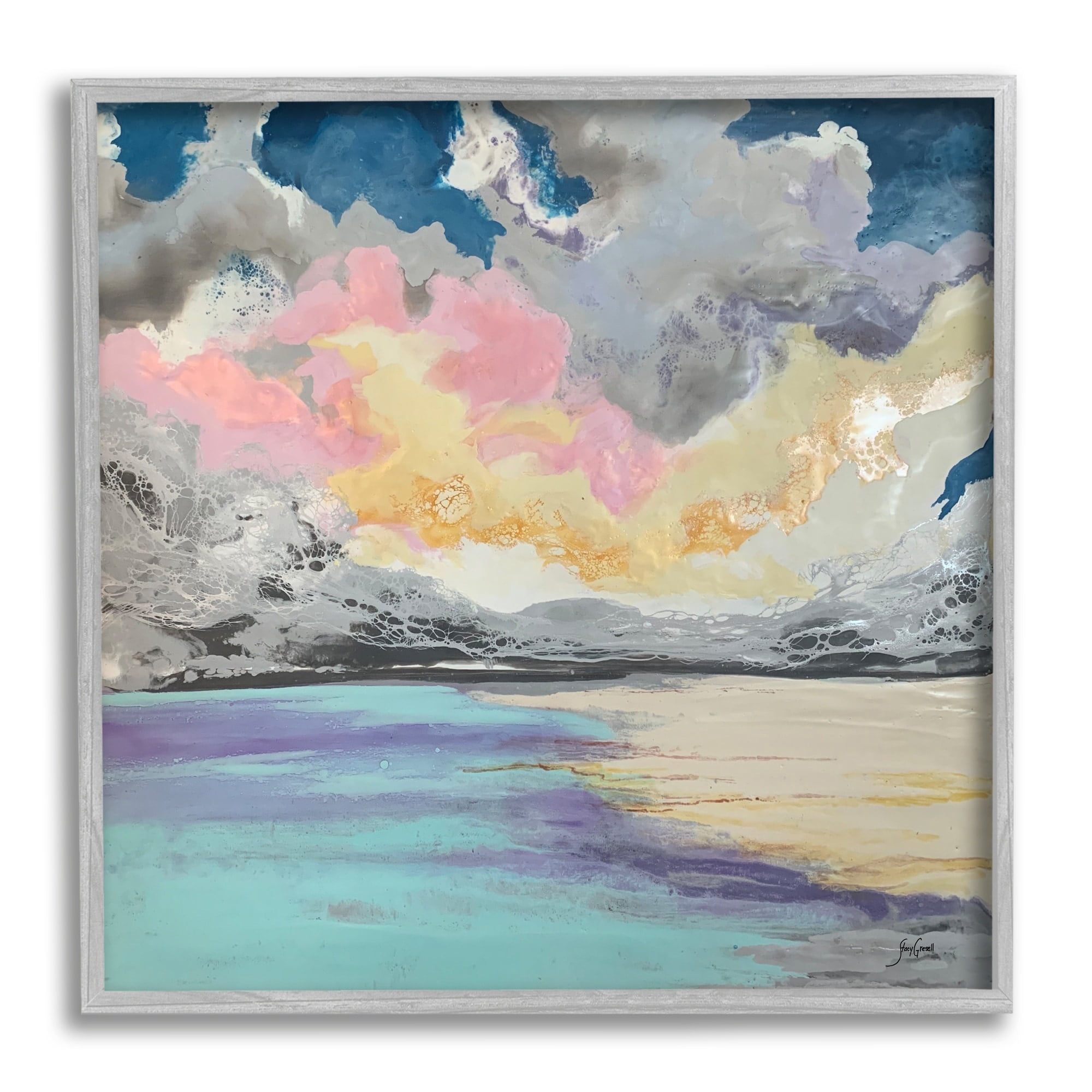 Stupell Industries Modern Sunrise Clouds Panoramic Ocean Surface View Painting Gray Framed Art Print Wall Art, Design by Stacy Gresell