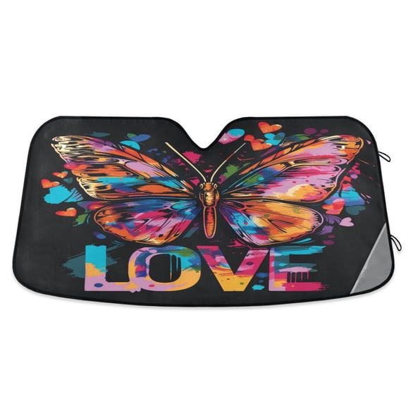 Butterfly and Love Car Windshield Sun Shade Foldable Car Front Window Visor Heat and UV Protection 57x31.5