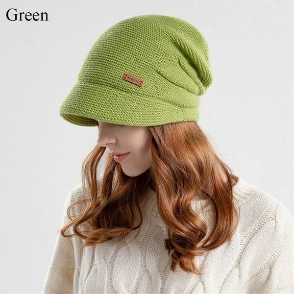 Keep Warm Women Girl Thickened Short Brim Soft Plush Fleece Lined Bonnet Beanies Knitted Hat Ear Protection GREEN