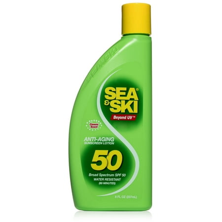 SEA & SKI Beyond UV Anti-Aging Sunscreen Lotion, Broad Spectrum SPF 50, Classic Beach Scent, 8