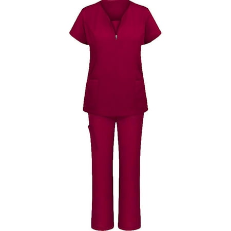

Hesxuno Womens Plus Size Scrubs Women Working Uniform Pocket Short Sleeve Blouse+Long Pants Two-piece Sets Summer Nurse Shirts Scrubs
