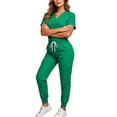 thumbnail image 4 of Zormilly Scrub Sets for Woman, Elastic Waist Drawstring Cargo Pants with Pockets, Loose V Neck Short Sleeve Nursing Tops, S-2XL, 4 of 4