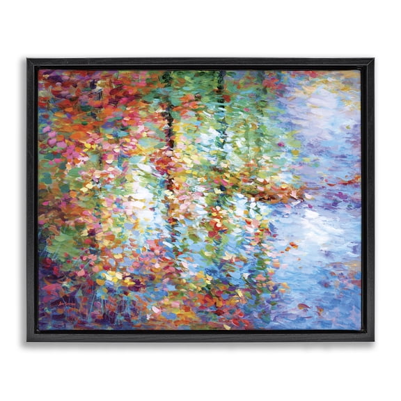 Stupell Industries Eclectic Abstract Leaves Colorful Reflections Black Floating Frame Canvas Art, 31 x 25, by Leon Devenice