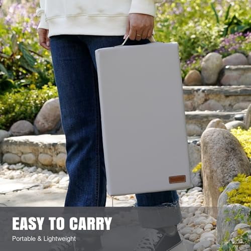 Waterproof Garden Kneeling Pad - 2" Thick Soft Foam Kneeling Mat for Gardeners with Handle & Removable Cover, Knee Support for Bathing, Grey