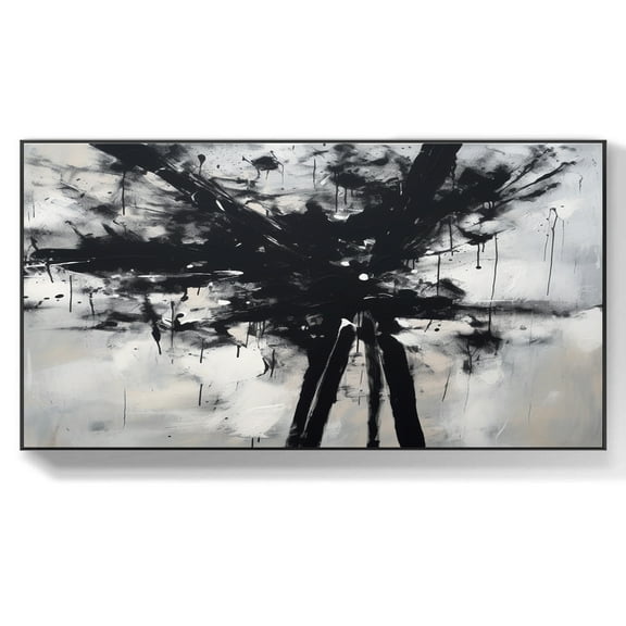 Black and white abstract painting white art painting oversized wall art large white abstract painting living room decor art,(41*81cm)16*32 Inches,Unstretched,Frameless