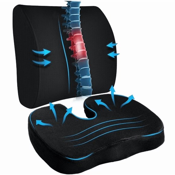 DONAMA Memory Foam Chair Seat & Lumbar Cushion for Tailbone, Hip Pain Relief - Ideal for Office, Car, Wheelchair