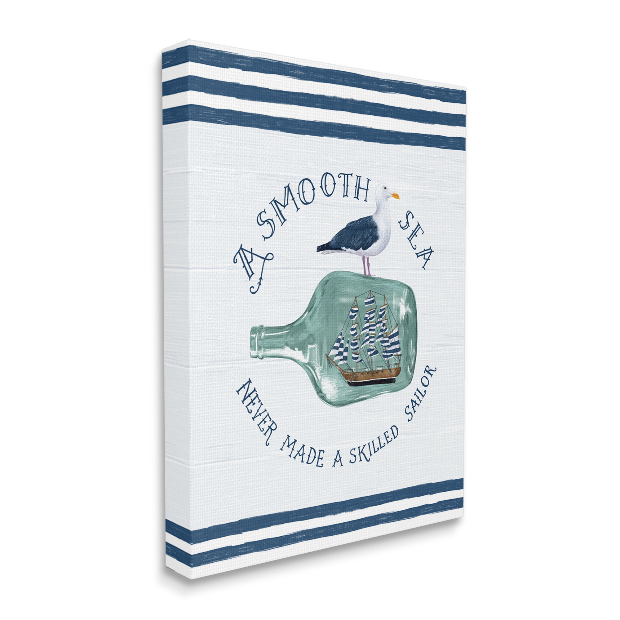 Stupell Industries Ship In Bottle Seagull Striped Nautical Phrase Graphic Art Gallery Wrapped Canvas Print Wall Art, Design by Raquel Maciel