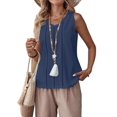 thumbnail image 3 of Linen Tank Tops for Women Summer Casual Loose V Neck Sleeveless Shirts Blouses Tunic Tops Dark Blue XL, 3 of 9
