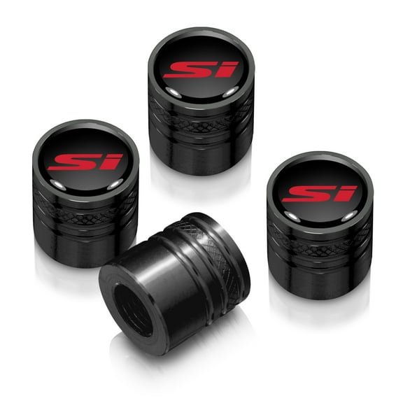 Honda Civic Si Red Black on Black Aluminum Cylinder-Style Tire Valve Stem Caps