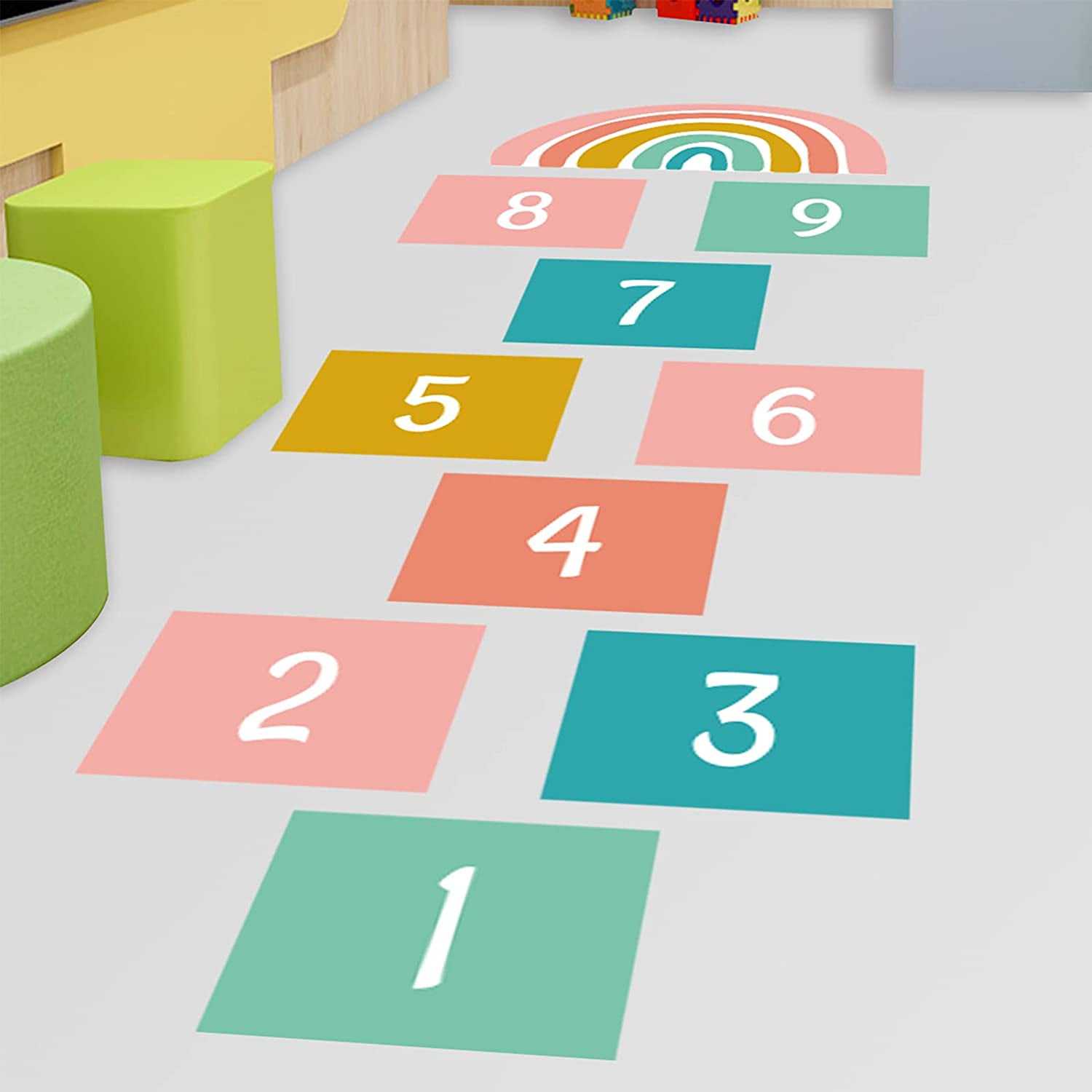 2 sheets of 9 grid floor wall stickers rainbow game wall stickers DIY art  mud hallway wallpaper decoration, suitable for kids rooms and classrooms |  Walmart Canada
