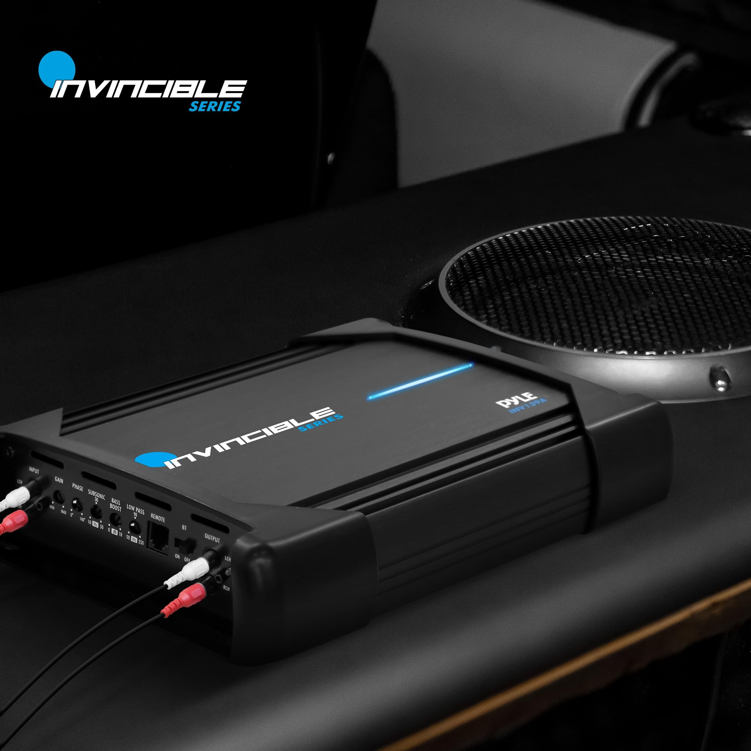 9” Pyle Class D Mosfet Amplifier - Invincible Series Monoblock Amp, 1 Channel 1000 Watts Max, Mosfet PWM Power Supply, High-Current Dual Discrete Drive Stages, Wireless BT Audio Interface