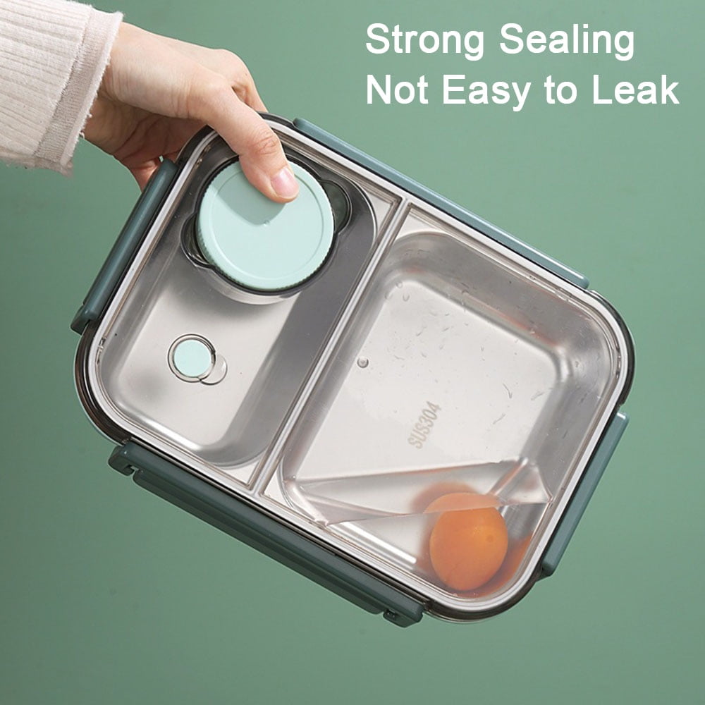 Aiteng Lunch Box with Tableware, Stainless Steel Bento Box Adult, Leakproof Portable Lunch Box Containers with 3-Compartments, Blue