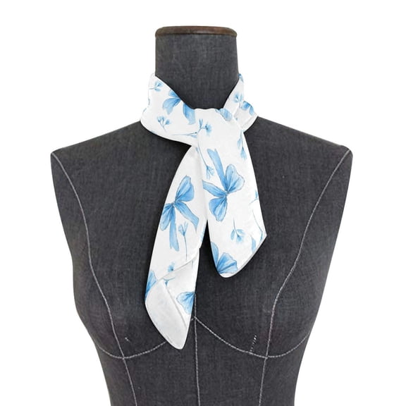 Square Scarf 24x24 Inch Delicate Blue Bow Pairs Silky Satin Sun Protection Neck Scarf for Women Multi-Purpose Head Wrap Bandana for Hair Bag Decoration