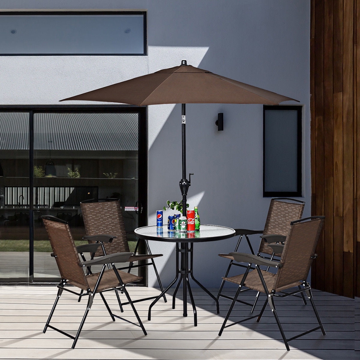 Costway 4PCS Folding Sling Chairs Steel Armrest Patio Garden Camping W/Adjustable Back