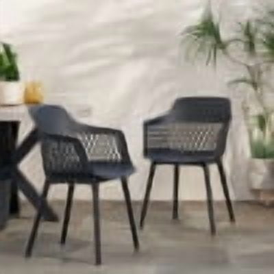 Outdoor Leisure Chair Set of 2, Mixed Plastic Material Household Seats for Patio Garden, Black
