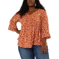 thumbnail image 2 of Women's Plus Size Blouse V Neck 3/4 Ruffle Sleeve PolDots Peplum Top Orange 4X, 2 of 7