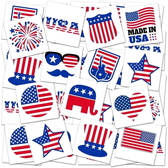 ArtCreativity Patriotic Temporary Tattoos for Kids, Easy to Apply, Assorted Designs, Pack of 144
